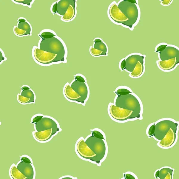 Pattern. small lime and leaves different sizes on lime background. — Stock Vector