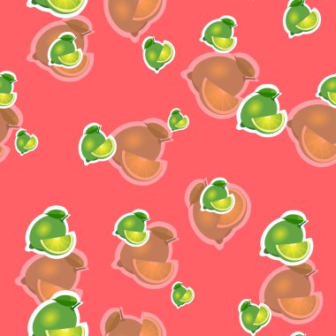 Desen. farklı boyutlardaki kireç ve yaprakları kırmızı zemin üzerine. Şeffaflık kireç.