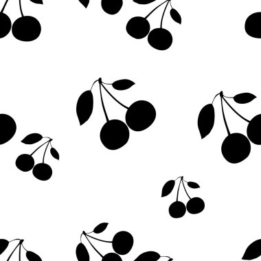 Beyaz arka plan üzerinde siyah kiraz silueti ile desen bırakır