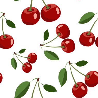 Beyaz zemin üzerine kırmızı kiraz ile desen bırakır