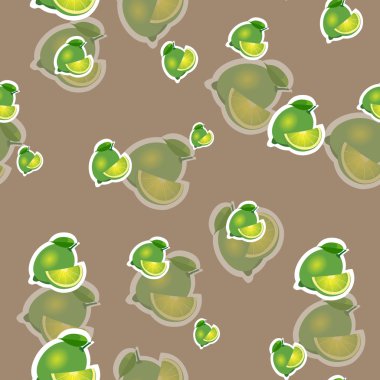 Desen. farklı boyutlardaki kireç ve yaprakları kahverengi zemin üzerinde. Şeffaflık kireç.