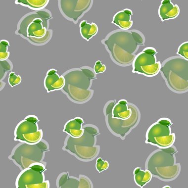 Desen. gri arka plan üzerinde farklı boyutlardaki kireç ve yaprakları. Şeffaflık kireç.