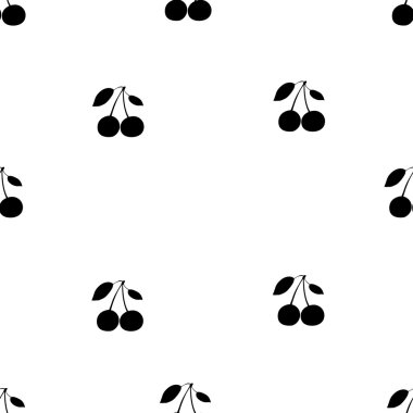 Desen siyah beyaz arka plan üzerinde küçük kiraz siluet ile yaprakları