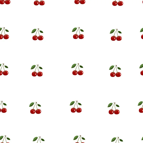 Muster der kleinen roten Kirsche mit Blättern auf weißem Hintergrund — Stockvektor