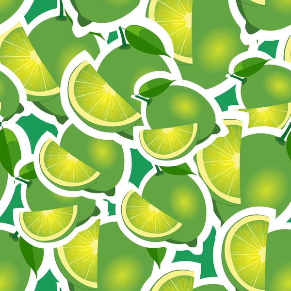 Pattern. lime and leaves different sizes on green background. — Stock Vector