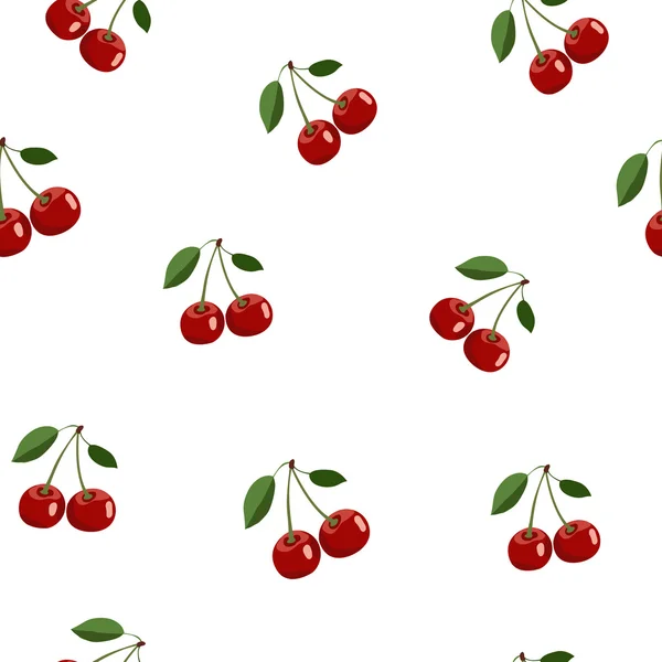 Motif de rouge petite cerise autocollants mêmes tailles avec des feuilles sur fond blanc — Image vectorielle