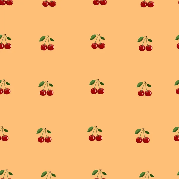 Patroon van kleine rode kers met laat op een oranje achtergrond — Stockvector