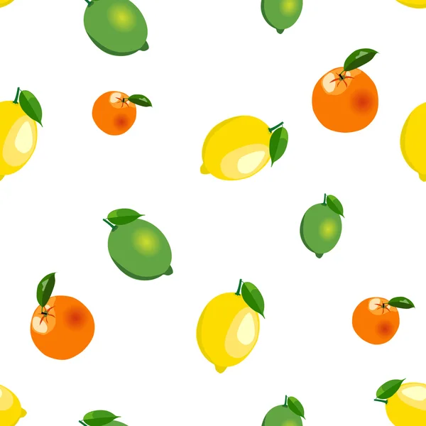 Padrão sem costura com limão, laranja, limão. Frutas isoladas sobre fundo branco — Vetor de Stock