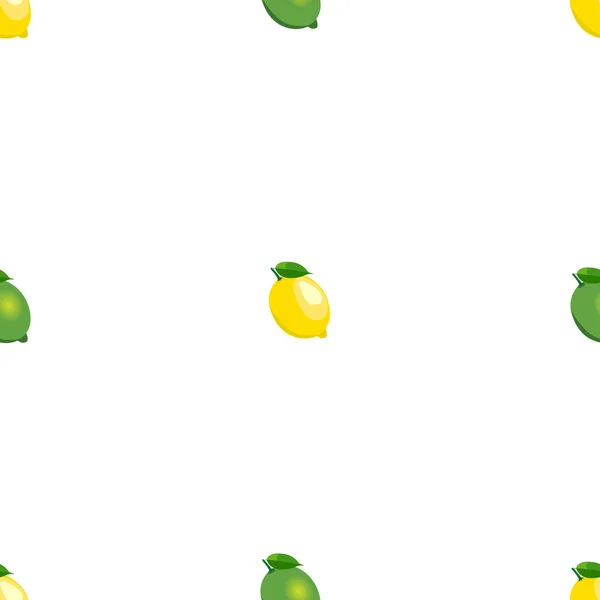 Patrón sin costuras con limones pequeños y limas con hojas. Fondo blanco . — Vector de stock