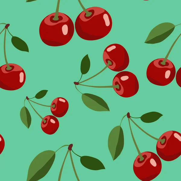 Turkuaz arka plan deseni ile kırmızı kiraz yaprakları