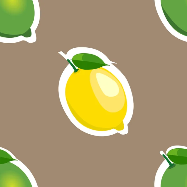 Bezszwowy wzór z cytryną i limonkami z liśćmi. Brązowe tło. — Wektor stockowy