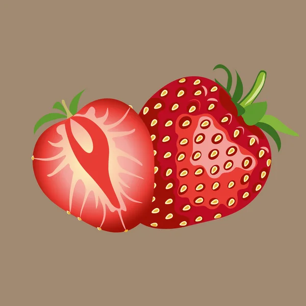 Belle illustration vectorielle de fraise rouge. Fraise isolée. Fond brun — Image vectorielle