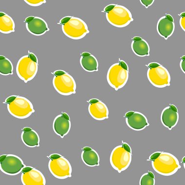 Küçük limon ve limes yaprakları ile ile Seamless modeli. Gri arka planı.