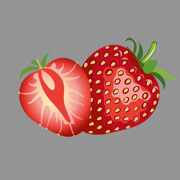 Belle illustration vectorielle de fraise rouge. Fraise isolée. Fond gris — Image vectorielle