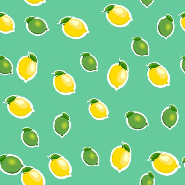 Küçük limon ve yaprakları ile limon ile Dikişsiz desen. Turkuaz arka plan.
