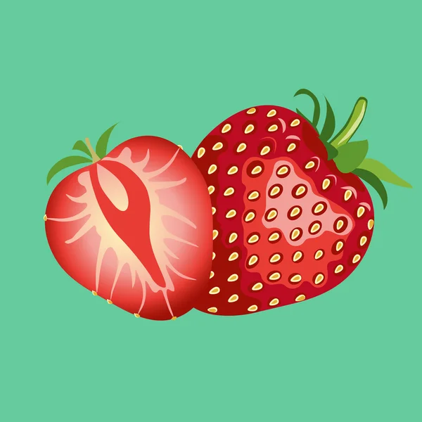 Belle illustration vectorielle de fraise rouge. Fraise isolée. Fond turquoise — Image vectorielle