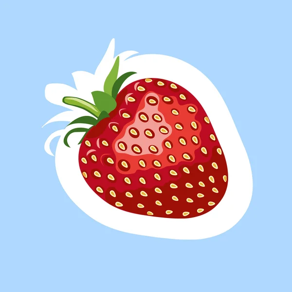 Stickers fraise. Illustration vectorielle. Fond bleu — Image vectorielle