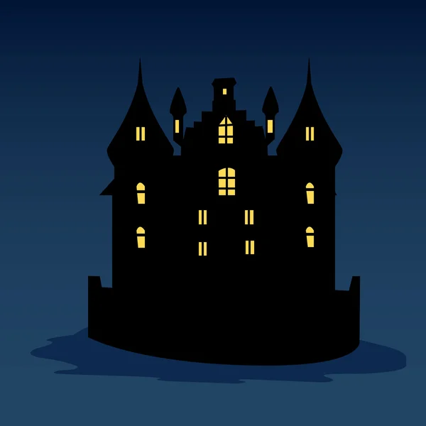 Halloween czarny zamek z żółtym windows. Ilustracja wektorowa. — Wektor stockowy