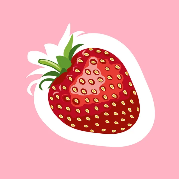 Stickers fraise. Illustration vectorielle. Fond rose — Image vectorielle