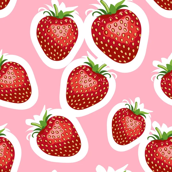 Mönster av realistisk bild av läckra stora jordgubbar olika storlekar. Rosa bakgrund — Stock vektor