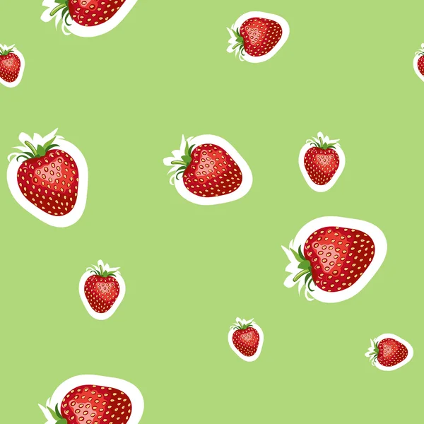 Mönster av realistisk bild av läckra mogna jordgubbar olika storlekar. Lime bakgrund — Stock vektor
