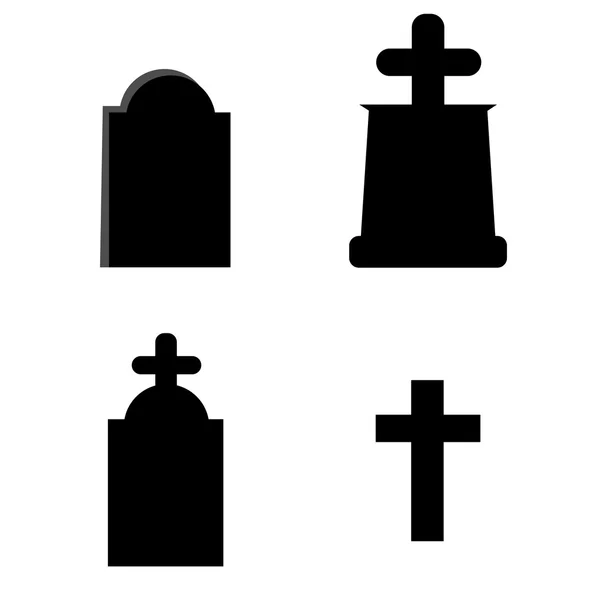 Zestaw kamień grób z krzyż ikona w jednym kolorze. — Wektor stockowy