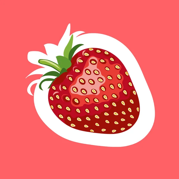 Stickers fraise. Illustration vectorielle. Fond rouge — Image vectorielle