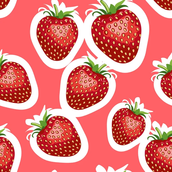 Patrón de imagen realista de deliciosas fresas grandes de diferentes tamaños. Fondo rojo — Vector de stock