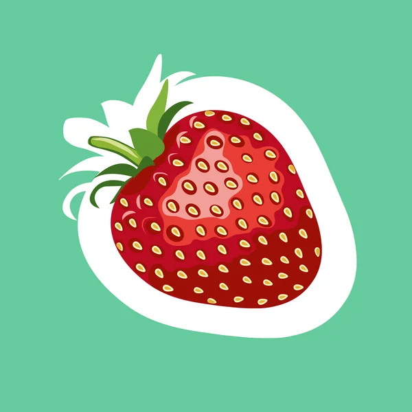 Stickers fraise. Illustration vectorielle. Fond turquoise — Image vectorielle