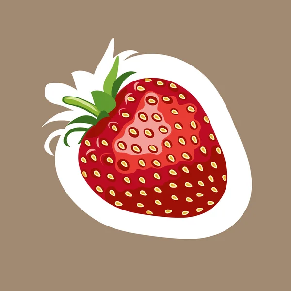 Stickers fraise. Illustration vectorielle. Fond brun — Image vectorielle