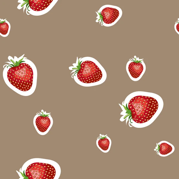 Mönster av realistisk bild av läckra mogna jordgubbar olika storlekar. Brun bakgrund — Stock vektor