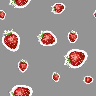 Gerçekçi görüntü lezzetli olgun çilek farklı boyutlarda desen. Gri arka planı