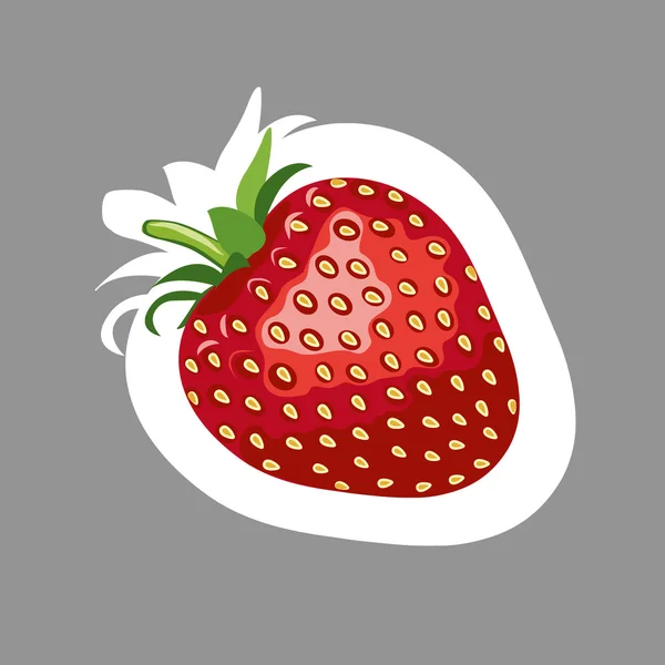 Stickers fraise. Illustration vectorielle. Fond gris — Image vectorielle