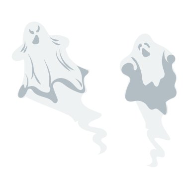 Gri hayalet çizgi film Halloween vektör çizim seti