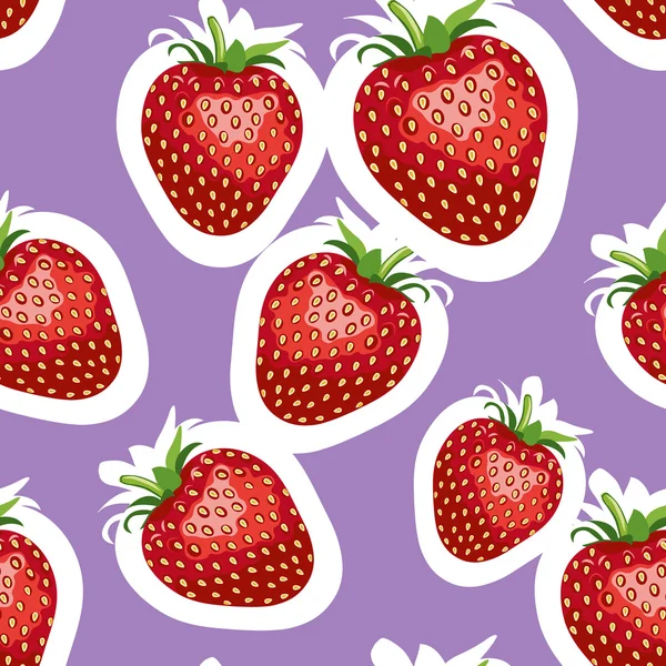 Σχέδιο ρεαλιστική εικόνα των διαφορετικών μεγεθών νόστιμα μεγάλες φράουλες. Μοβ φόντο — Διανυσματικό Αρχείο