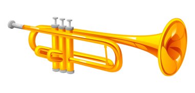 Parlak pirinç trompet, caz ve klasik müzikte popüler ve güçlü bir enstrüman. Vektör çizgi film illüstrasyonu