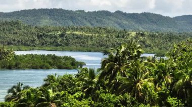 Yoğun tropikal ormanlar, dağlara ve tepelere uzanan nehirler. Siargao, Filipinler.