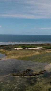 Sığ su ve resiflerle çevrili küçük kumlu bir ada. Siargao, Filipinler.