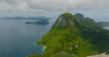 Cadlao Adası 'ndaki yeşil ağaçlar ve bitkiler. El Nido, Palawan. Filipinler.