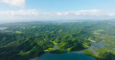 Yeşil ormanlı adanın manzarası. Santa Fe, Tablas, Romblon. Filipinler.