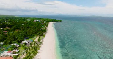 Carabao Adası 'ndaki plaj. Turkuaz berrak su ve mercanlar. Romblon. Filipinler.