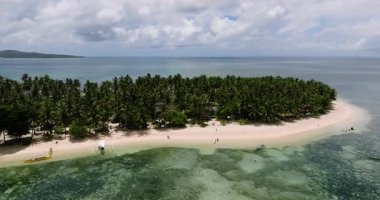 Temiz turkuaz suyu ve sakin bir atmosferi olan Palm Fringed kumlu sahil adası. Siargao, Filipinler. Casa Desideria.