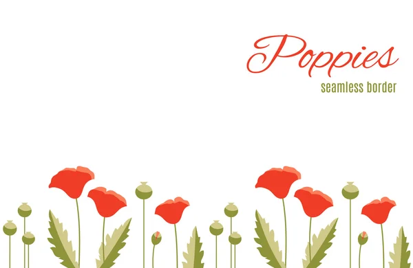 Kırmızı haşhaş ve yeşil yaprakları ile tekrarlanabilir çiçek sınır. Çiçek desenli.