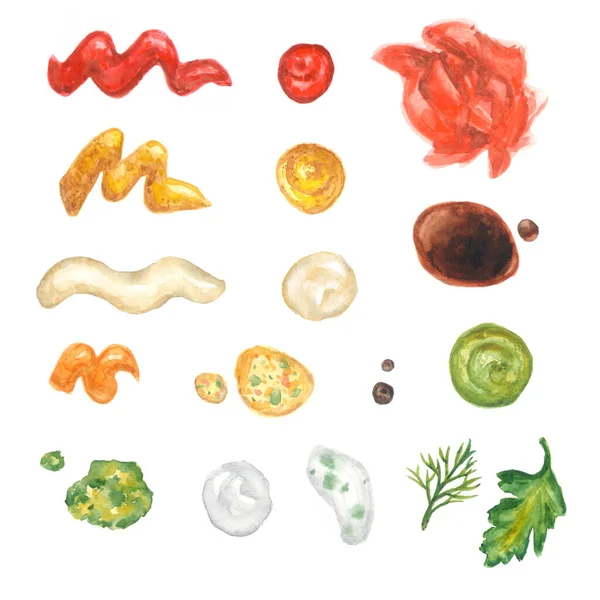 Set di gocce di salsa diverse — Foto Stock