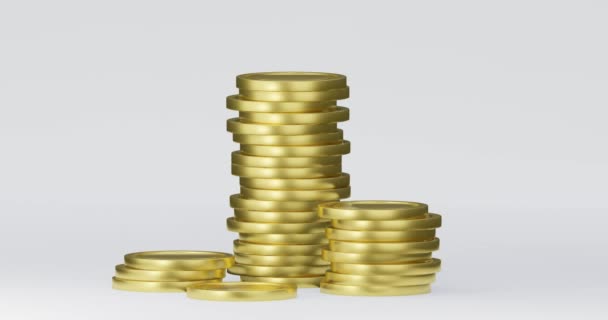 Gouden geld munten stapels groeien — Stockvideo