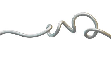 Trendy abstract chrome shape bg. Metal chrome pipe, curved y2k glossy design element