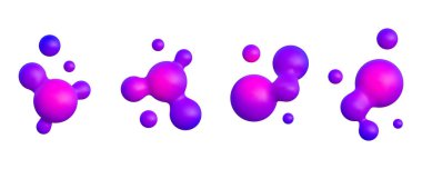 Sıvı lav damlası seti. Pembe ve mor metabol tasarımı, 3 boyutlu vektör küre biçimlendirme koleksiyonu, beyaz arkaplanda izole edilmiş.