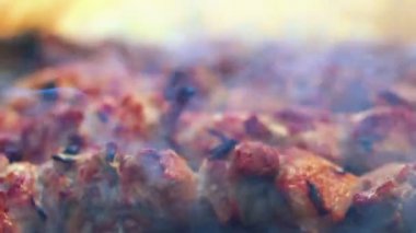 Duman ile ızgara et. Portre. Arapça gıda. Kabuk ile pişmiş et