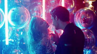 Kulüpte dans eden hoş bir kız ve erkek. Partide kıza dokunan adam.