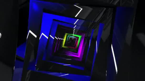 Dijital arkaplanda parlayan geometrik şekil. Neon ışıklarıyla hareket eden kare. — Stok video